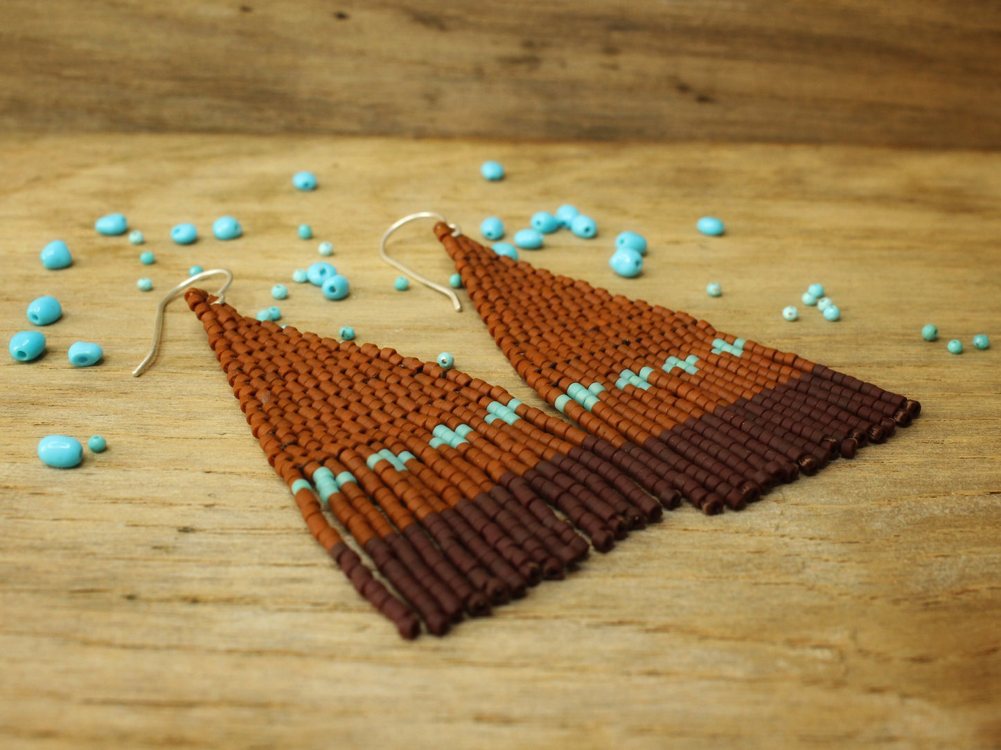 Southwest Beaded Earrings in Sterling Silver and Miyuki Glass Beads