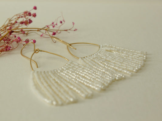 Fringe Beaded Earrings in Solid Gold and Miyuki Glass Beads
