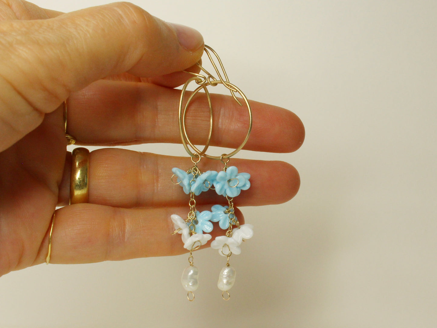 Something Blue Bridal Earrings in 9ct Yellow Gold with Glass Flowers