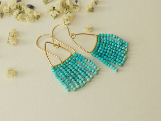 American Turquoise Beaded Earrings in Solid Gold
