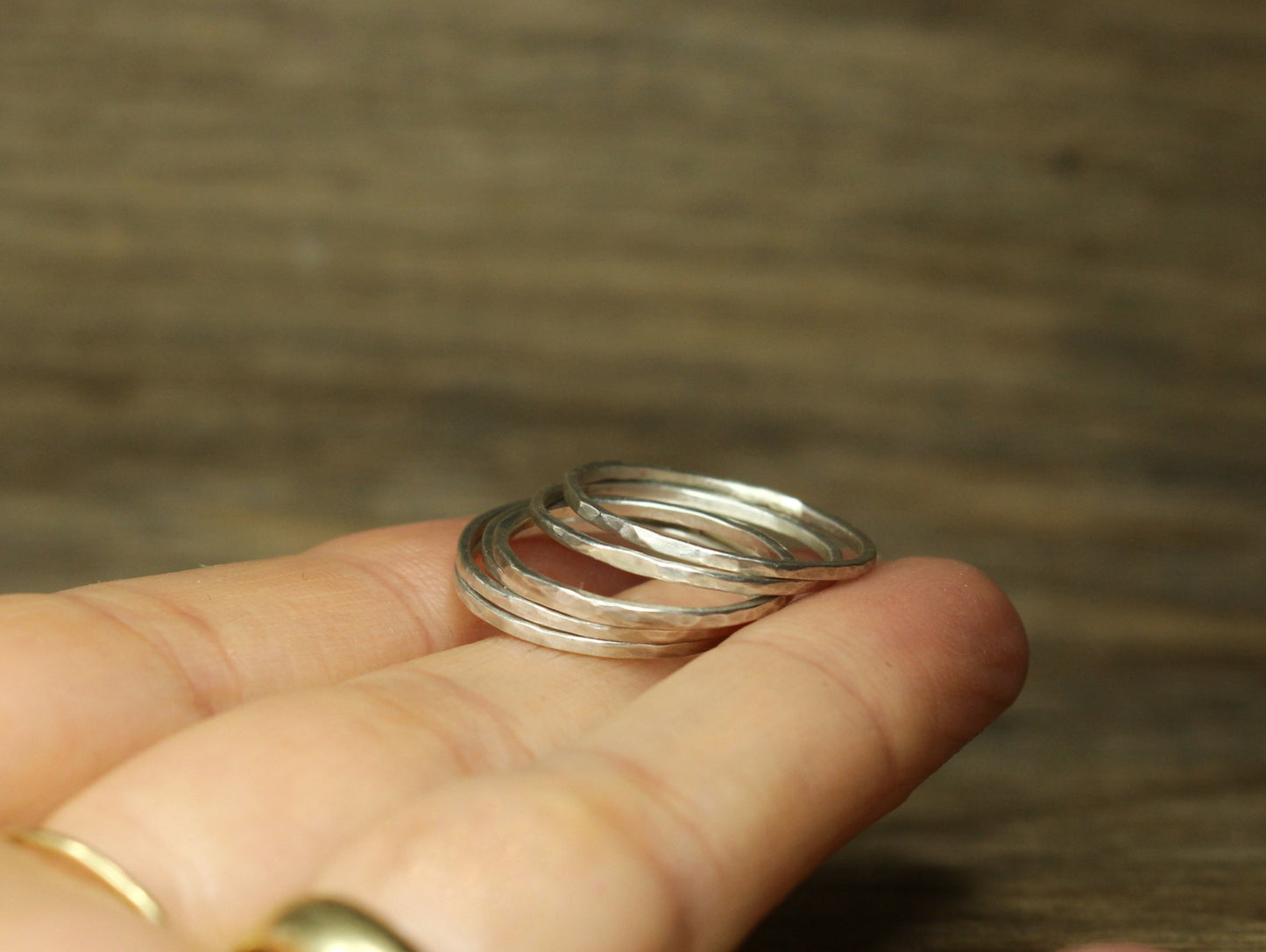Set of Dainty Hammered Rings in Recycled Sterling Silver