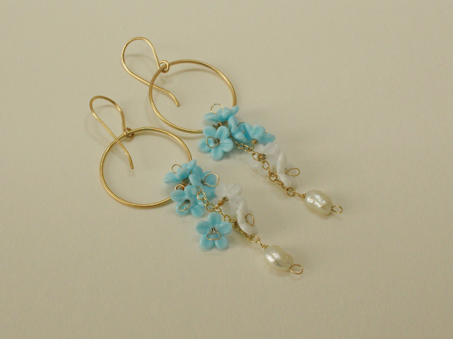 Something Blue Bridal Earrings in 9ct Yellow Gold with Glass Flowers