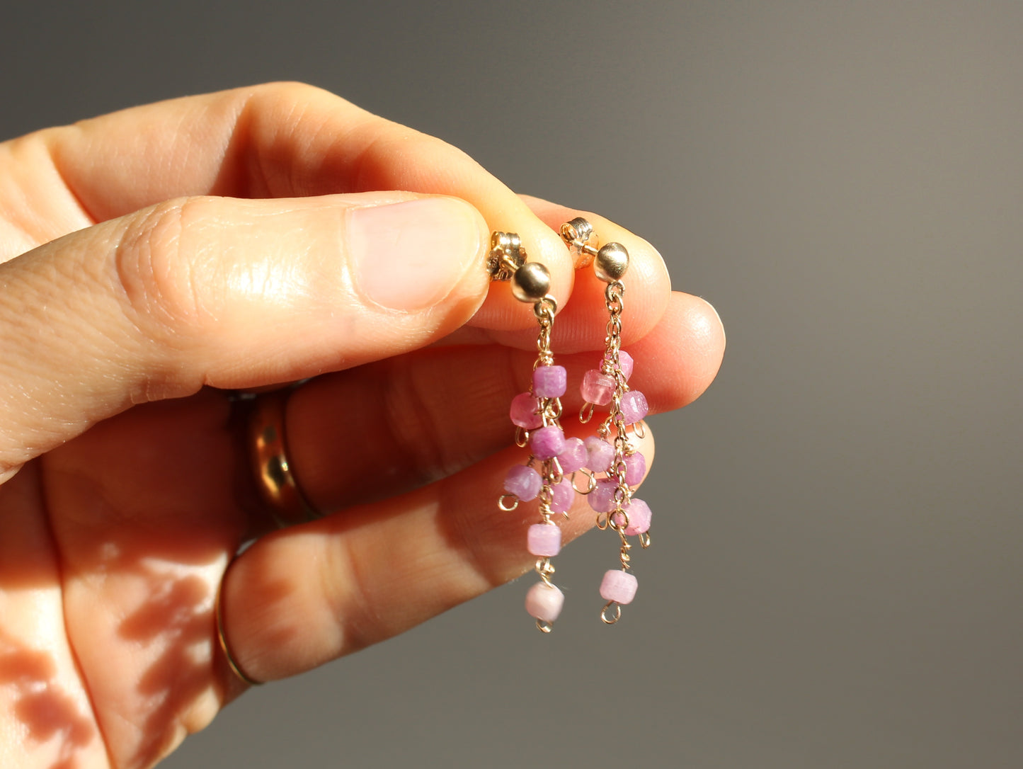 Ruby Earrings in 9ct Yellow Gold with Vintage Raw Rubies