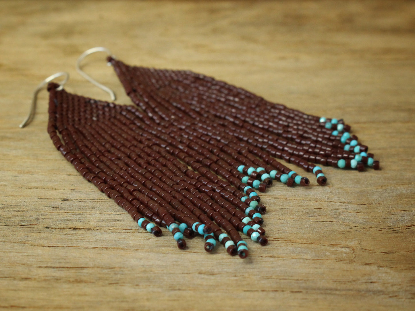 Nature Beaded Earrings in Silver with American Turquoise and Miyuki Glass Beads