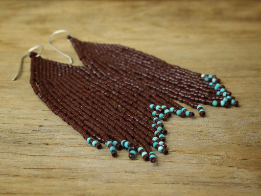 Nature Beaded Earrings in Silver with American Turquoise and Miyuki Glass Beads
