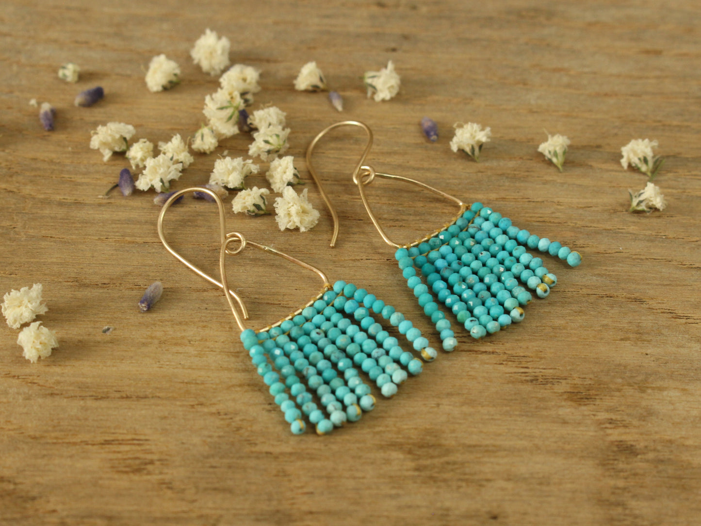 American Turquoise Beaded Earrings in Solid Gold