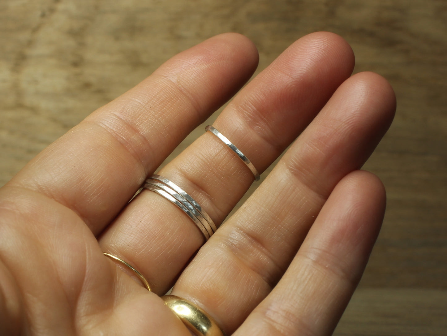 Set of Dainty Hammered Rings in Recycled Sterling Silver