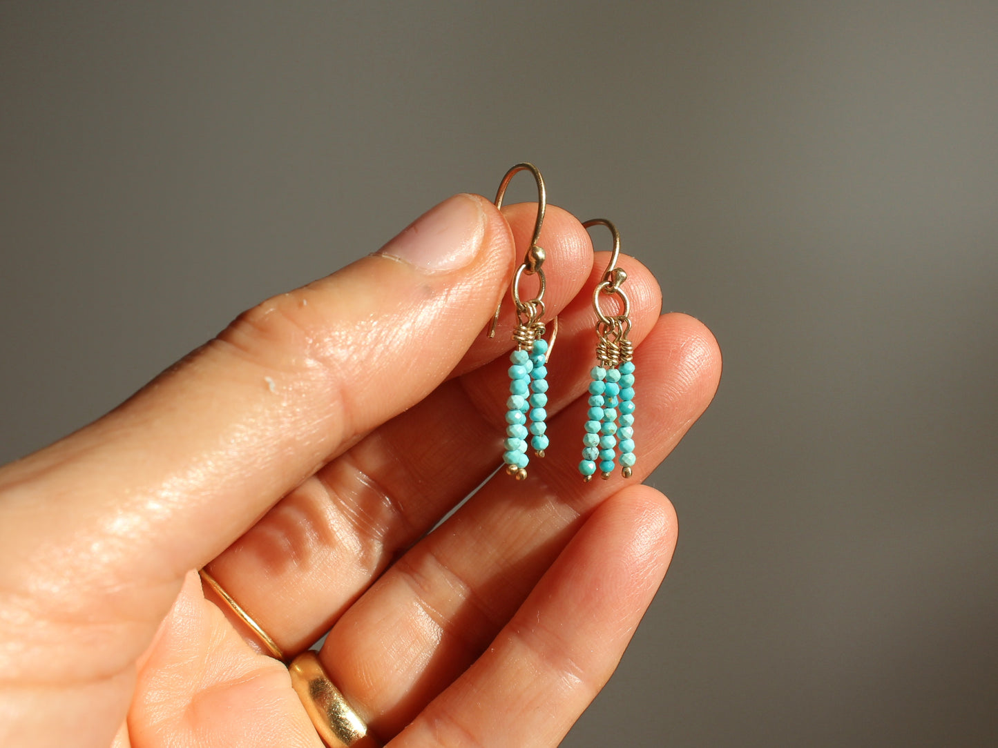 Solid Gold Earrings with American Turquoise Beads