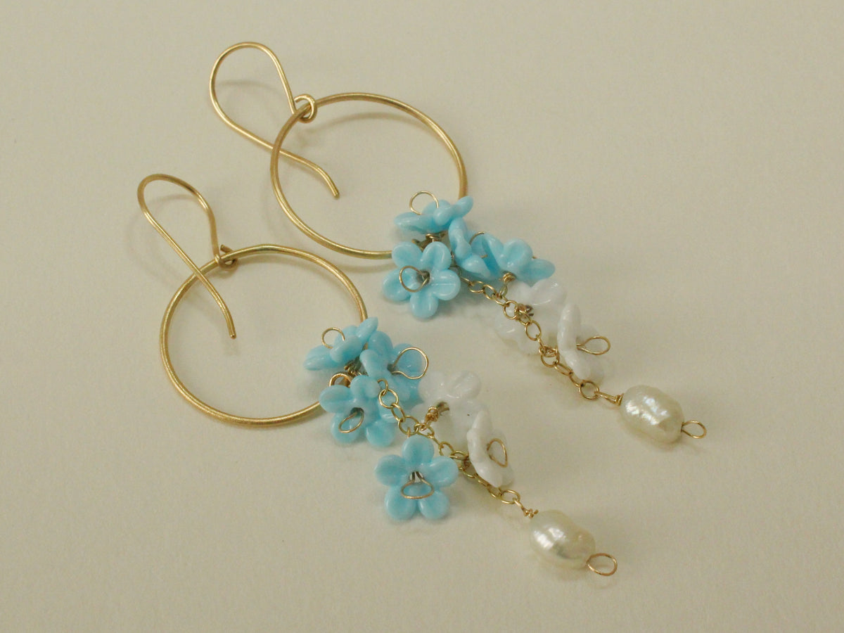 Something Blue Bridal Earrings in 9ct Yellow Gold with Glass Flowers