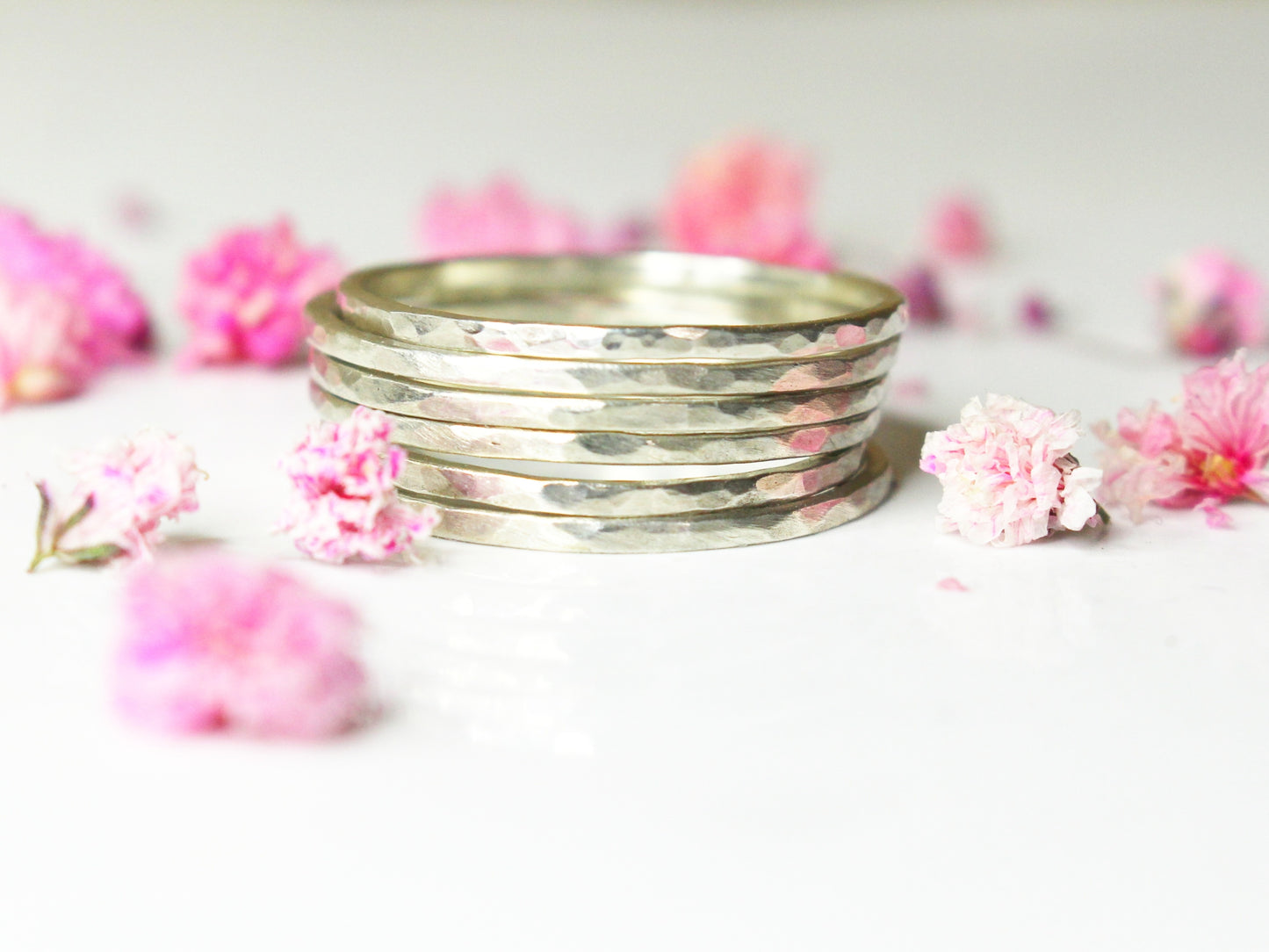 Set of Dainty Hammered Rings in Recycled Sterling Silver