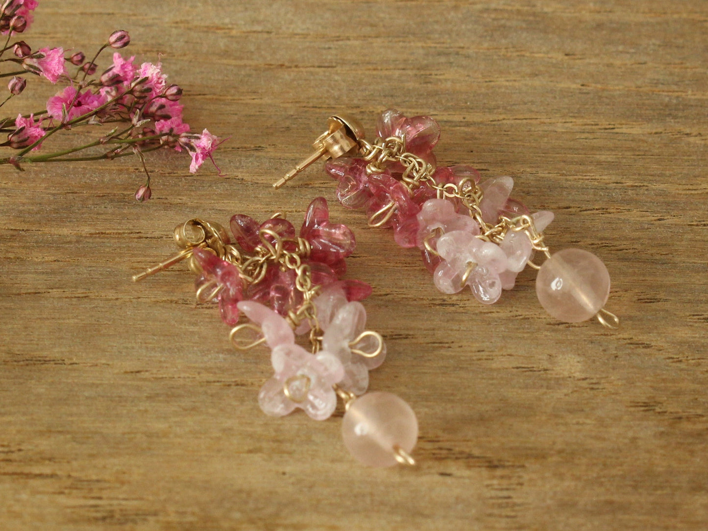 Bloom Earrings in 9ct Yellow Gold with Glass Flowers