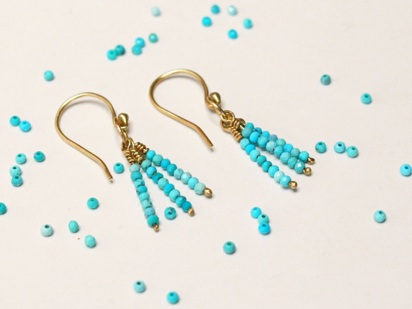 Solid Gold Earrings with American Turquoise Beads