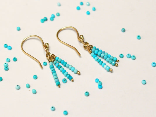 Solid Gold Earrings with American Turquoise Beads